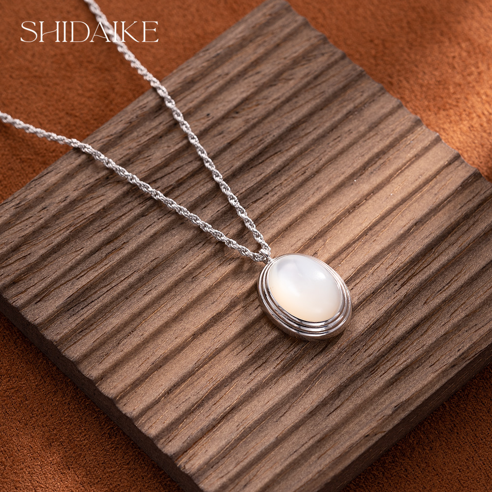 天然白贝母吊坠 项链