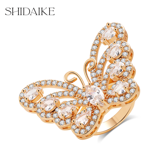 白色锆石镂空蝴蝶戒指