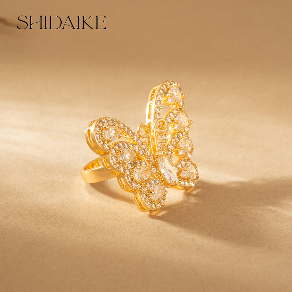 白色锆石镂空蝴蝶戒指