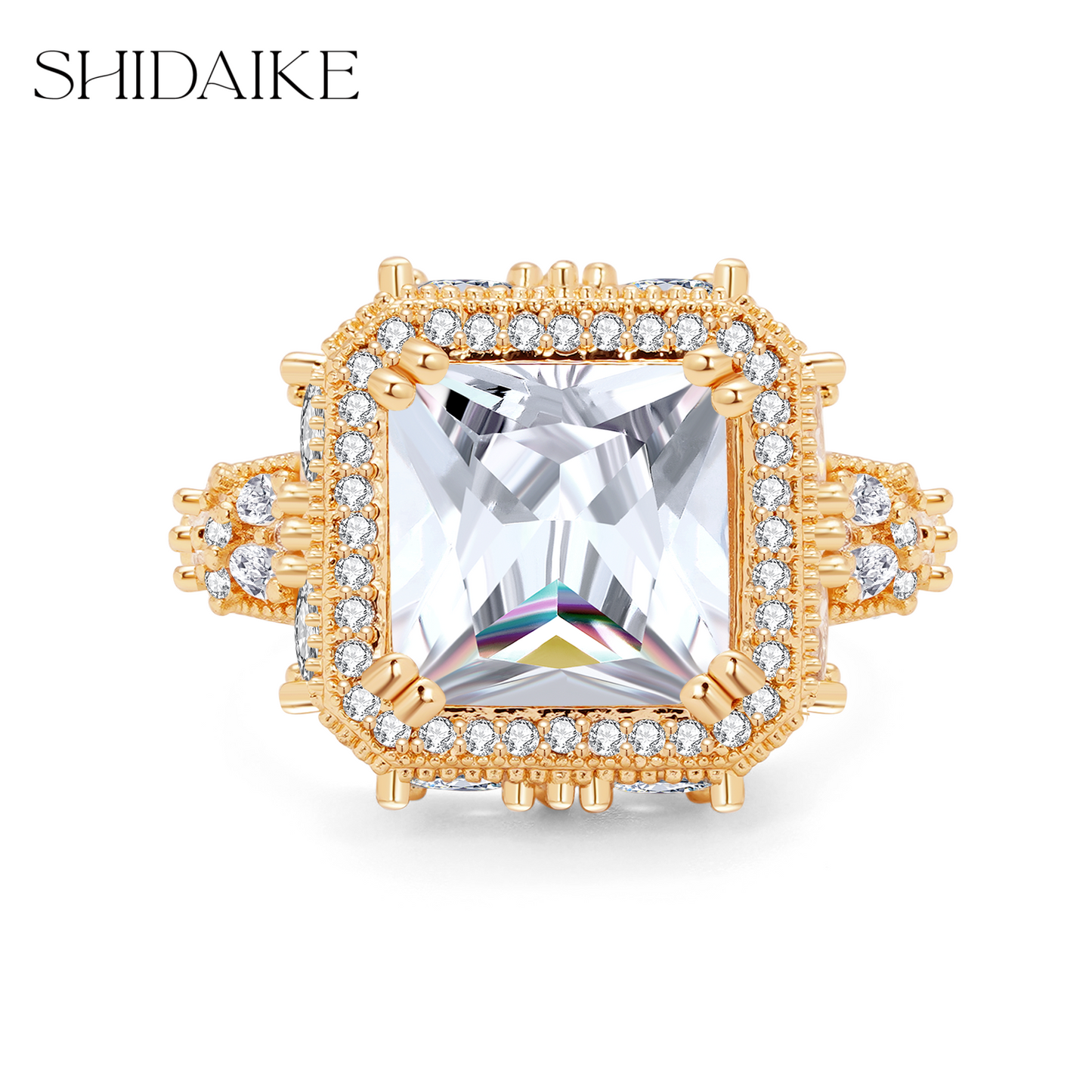 白色四爪方形锆石戒指