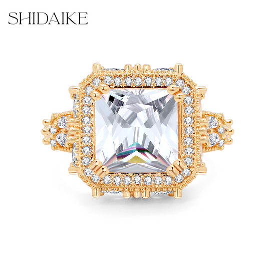 白色四爪方形锆石戒指