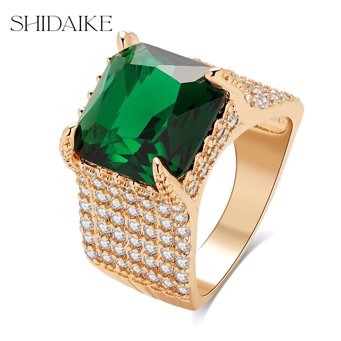 四爪绿色锆石铺面戒指